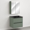 Set mobilier de baie Sombra Green, PAL melaminat, verde olive, lavoar Sky, L.60 cm, dulap cu oglinda suspendat, SET-SOG 60CM SKY MC