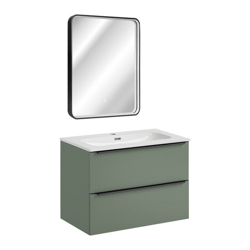 Set mobilier de baie Sombra Green, PAL melaminat, verde olive, lavoar Fly, L.80 cm, oglinda LED, SET-SOG 80CM FLY LU