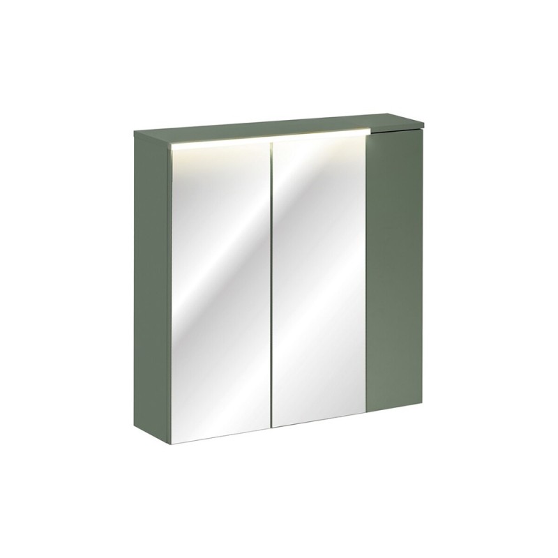 Dulap cu oglinda suspendat Sombra Green, iluminare LED, PAL melaminat, verde olive, sticla, 2 usi, L.80 cm, SET-SOG 80CM MC