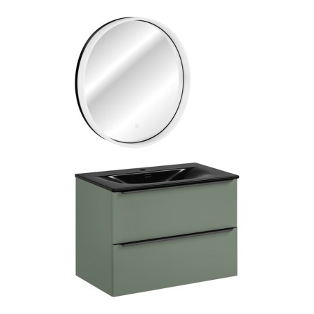 Set mobilier de baie Sombra Green, PAL melaminat, verde olive, lavoar Sky, L.80 cm, oglinda LED, SET-SOG 80CM SKY LU