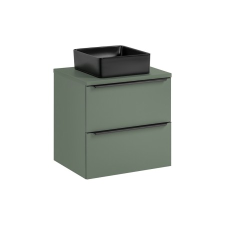 Set mobilier de baie Sombra Green, PAL melaminat, verde olive, blat verde olive, L.60 cm, lavoar Slim, SET-SOG B GREEN 60CM UN SLIM-BL