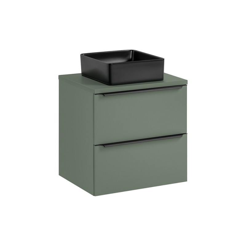 Set mobilier de baie Sombra Green, PAL melaminat, verde olive, blat verde olive, L.60 cm, lavoar Slim, SET-SOG B GREEN 60CM UN SLIM-BL