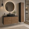 Set mobilier de baie Talia Casella, MDF, PAL melaminat, negru mat/stejar casella, blat negru mat, L.120 cm, dulap inalt H.140 cm, SET-TC B BLACK 120CM HC