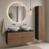 Set mobilier de baie Talia Casella, MDF, PAL melaminat, negru mat/stejar casella, blat negru mat, L.120 cm, lavoare Pati, dulap inalt H.140 cm, SET-TC B BLACK 120CM UN PATI HC