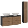 Set mobilier de baie Talia Casella, MDF, PAL melaminat, negru mat/stejar casella, blat negru mat, L.120 cm, lavoare Pati, dulap inalt H.140 cm, SET-TC B BLACK 120CM UN PATI HC