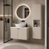Set mobilier de baie Viva Cashmere, MDF, PAL melaminat, cashmir mat, blat alb mat, L.60 cm, lavoar Lola, dulap inalt H.140 cm, SET-VIC B WHITE 60CM D UN LOLA GW HC