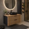 Set mobilier de baie Xilo, MDF, PAL melaminat, gri antracit/stejar wotan, blat stejar wotan, L.80 cm, lavoar River, SET-XIL B NAT WOTAN 80CM UN RIVER