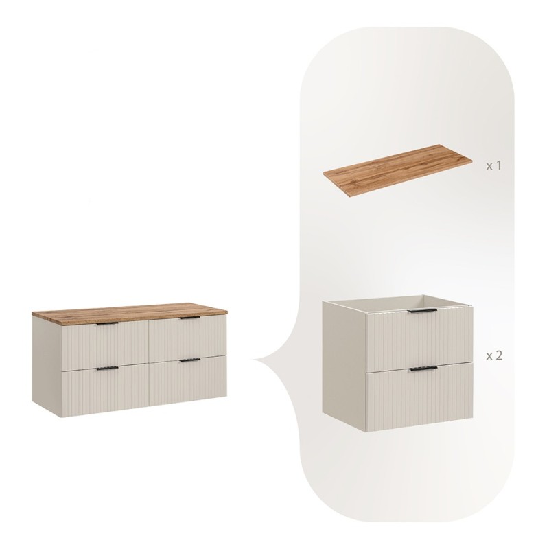 Set de mobilier de baie Adel Cashmere, MDF, PAL melaminat, cashmere mat, blat stejar wotan, L.120 cm, SET-ADC B WOTAN 120CM