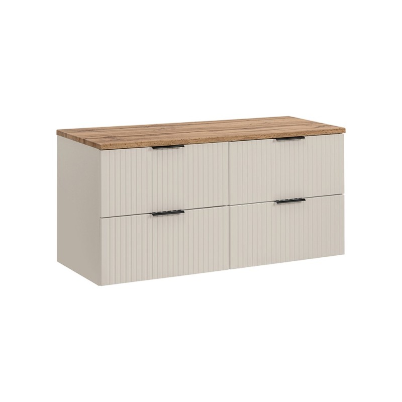 Set de mobilier de baie Adel Cashmere, MDF, PAL melaminat, cashmere mat, blat stejar wotan, L.120 cm, SET-ADC B WOTAN 120CM