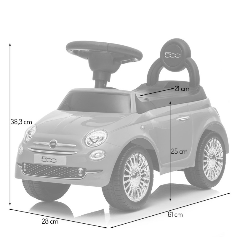 Masinuta copii Fiat 500, metal, plastic, alb, L.28 cm, BLBK000017-WH