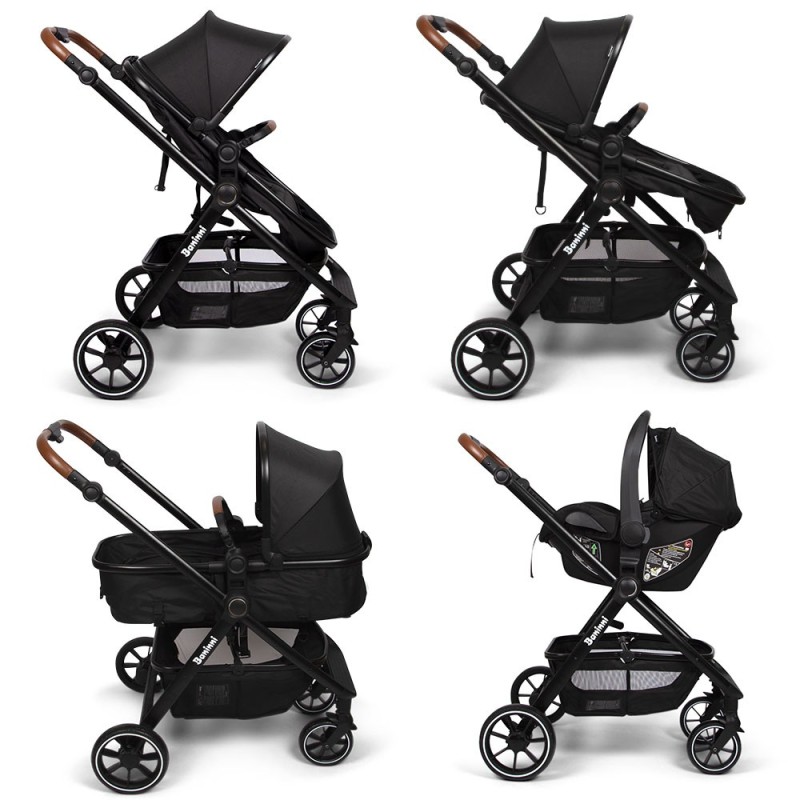 Carucior 3 in 1 Adria, metal, plastic, polester, negru, L.63 cm, BNBK000042-BK