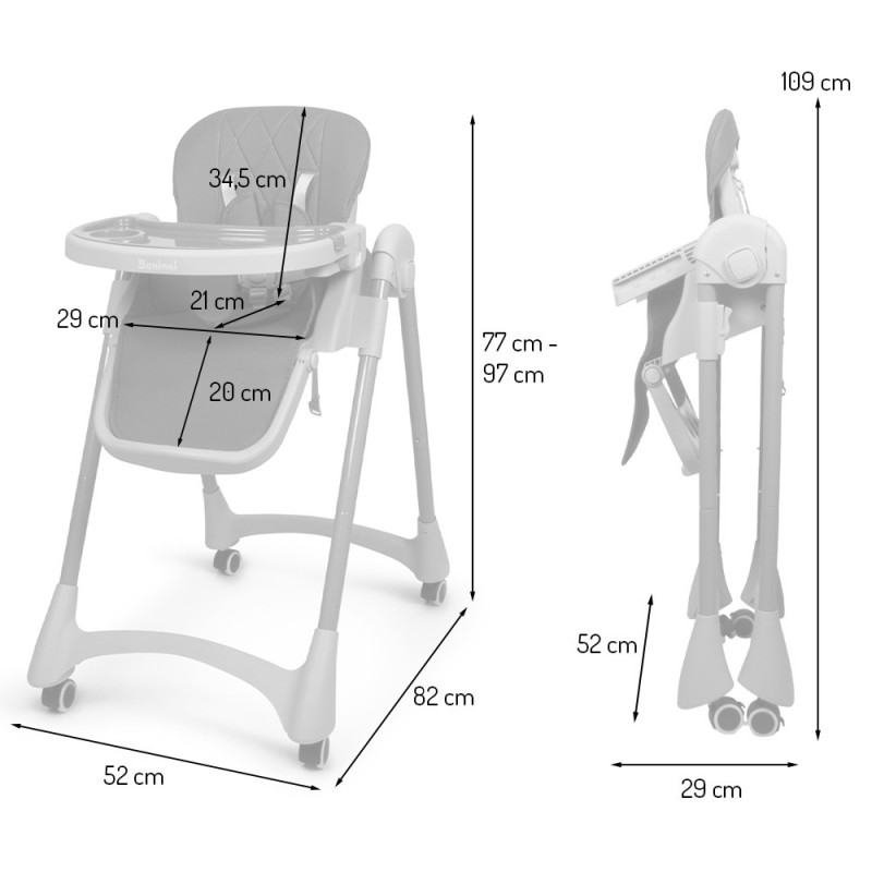 Scaun bebelusi reglabil Roma, plastic, poliester, roz, H.97 cm, BNBK000044-PK