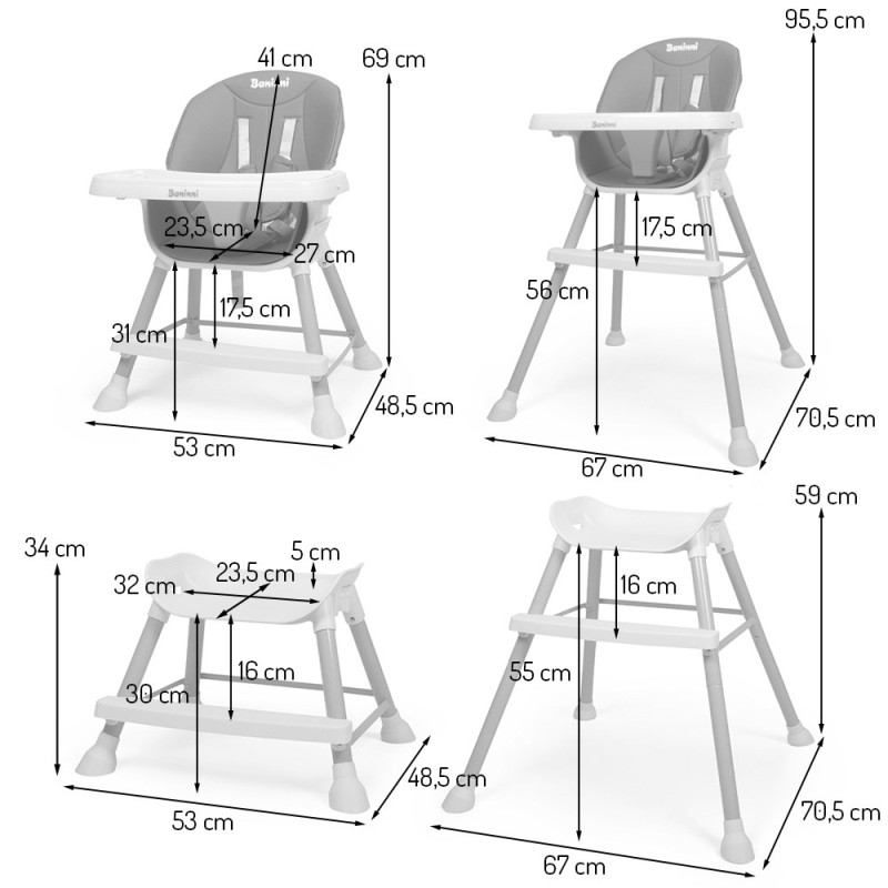 Scaun reglabil pentru copii Inigo, plastic, poliester, gri, H.95 cm, BNBK000045-GYWH