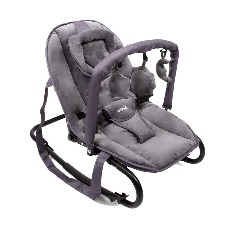 Balansoar pentru bebelusi portabil Malena, metal, plastic, poliester, catifea, gri, L.42 cm, BNBK000050-GY