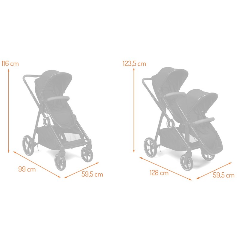 Carucior Luiz XL DUO, metal, plastic, poliester, negru, L.59 cm, BNBK000052-BK