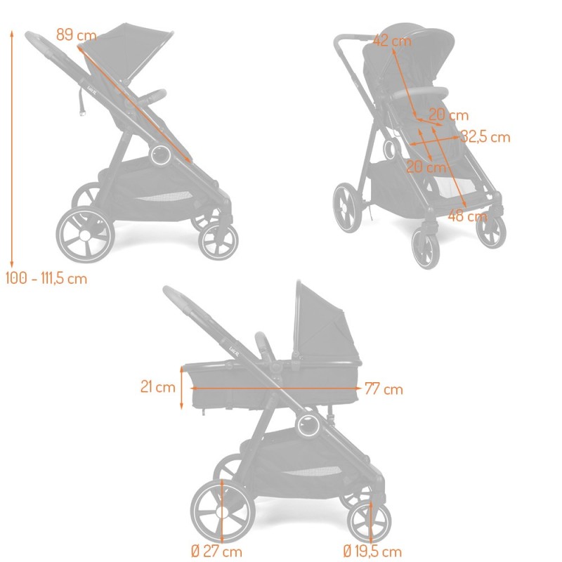 Carucior Luiz XL DUO, metal, plastic, poliester, taupe, L.59 cm, BNBK000052-TP