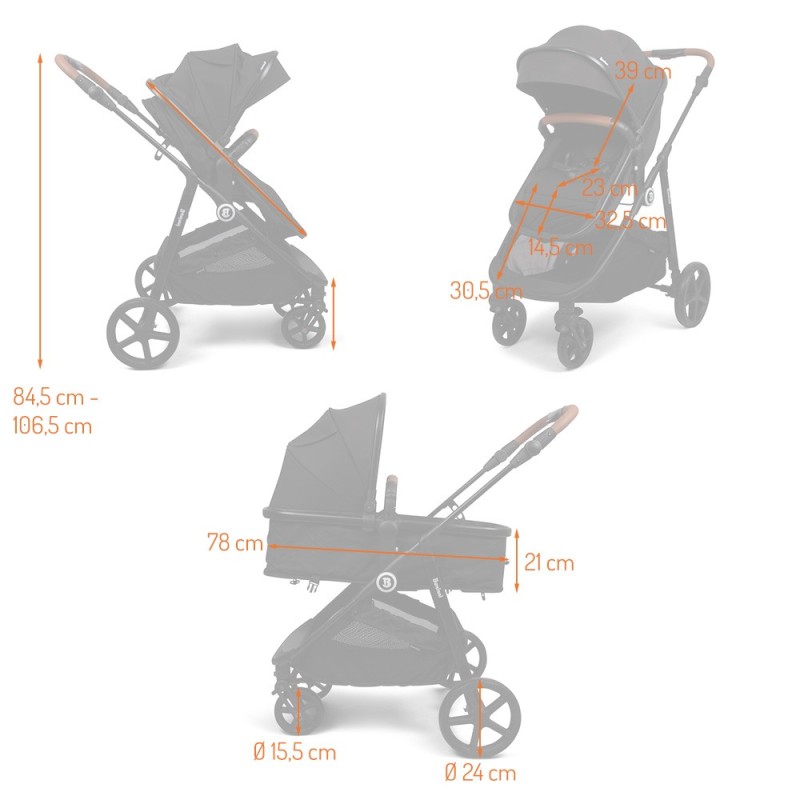 Carucior 4 in 1 Nelia, metal, plastic, poliester, verde, L.59 cm, BNBK000057-GR