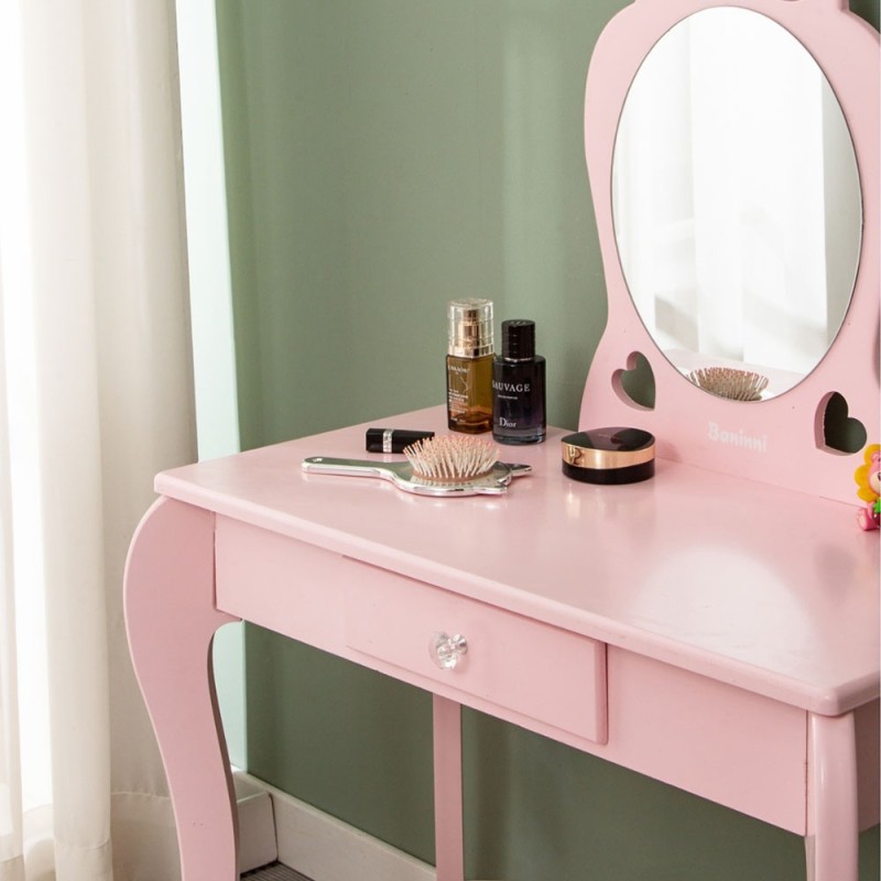 Masa de toaleta cu taburet pentru copii Liona Rosa, MDF, roz, H.105 cm, BNBK000063-UN