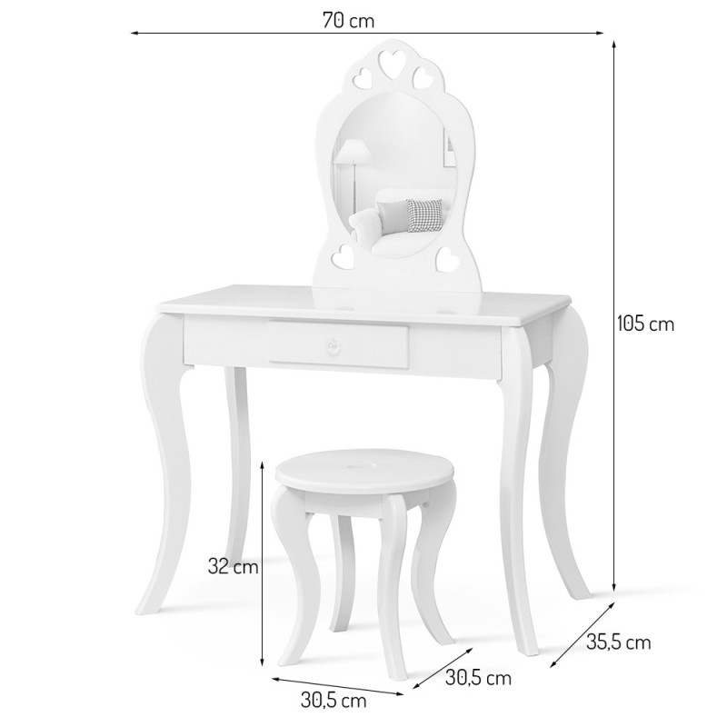Masa de toaleta cu taburet pentru copii Liona Rosa, MDF, roz, H.105 cm, BNBK000063-UN