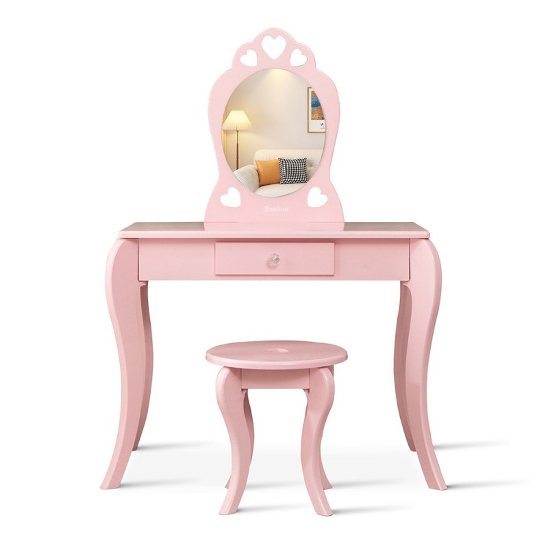 Masa de toaleta cu taburet pentru copii Liona Rosa, MDF, roz, H.105 cm, BNBK000063-UN