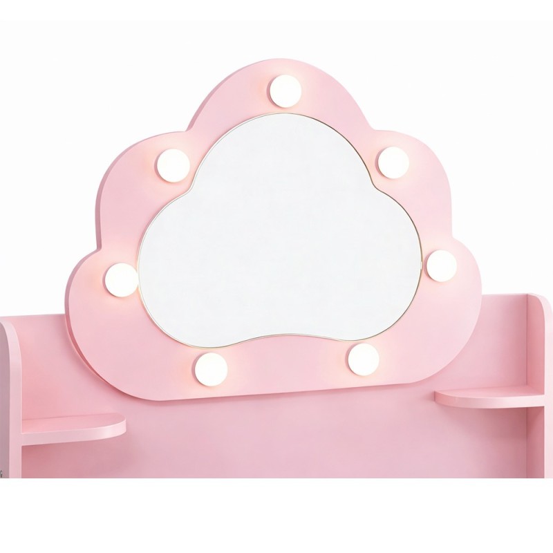 Masuta de toaleta iluminata cu taburet Cloudy Rosa, MDF, roz, H.110 cm, BNBK000073-PK