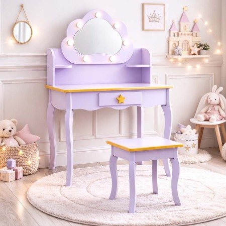 Masuta de toaleta iluminata cu taburet Cloudy Rosa, MDF, violet, H.110 cm, BNBK000073-PP