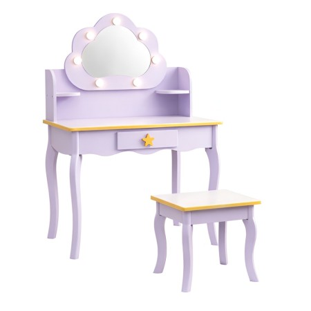 Masuta de toaleta iluminata cu taburet Cloudy Rosa, MDF, violet, H.110 cm, BNBK000073-PP