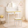 Masuta de toaleta iluminata cu taburet Cloudy Rosa, MDF, alba, H.110 cm, BNBK000073-WH