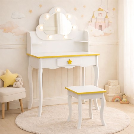Masuta de toaleta iluminata cu taburet Cloudy Rosa, MDF, alba, H.110 cm, BNBK000073-WH