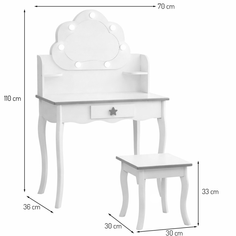 Masuta de toaleta iluminata cu taburet Cloudy Rosa, MDF, alba, H.110 cm, BNBK000073-WH