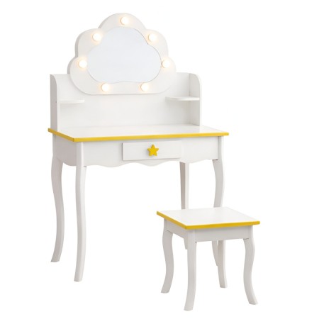 Masuta de toaleta iluminata cu taburet Cloudy Rosa, MDF, alba, H.110 cm, BNBK000073-WH