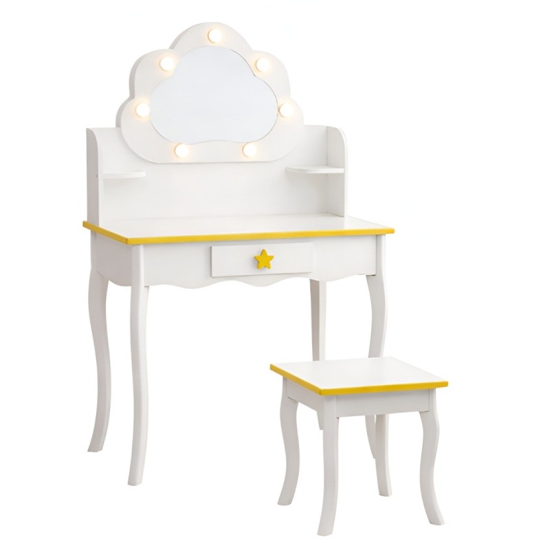Masuta de toaleta iluminata cu taburet Cloudy Rosa, MDF, alba, H.110 cm, BNBK000073-WH
