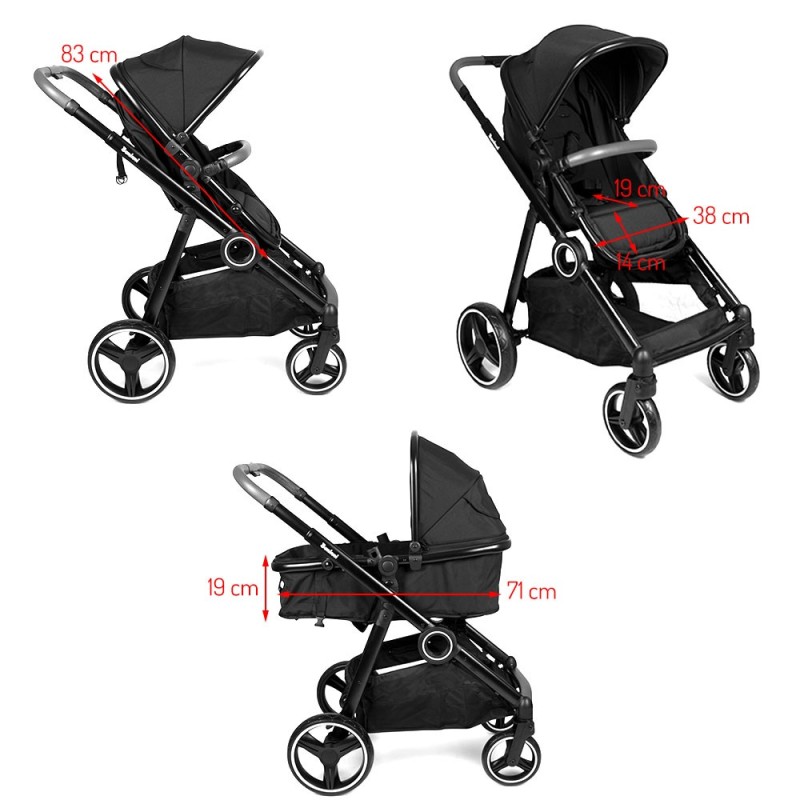 Carucior Duo Luiz, metal, plastic, poliester, negru, L.108 cm, BNST034-BK