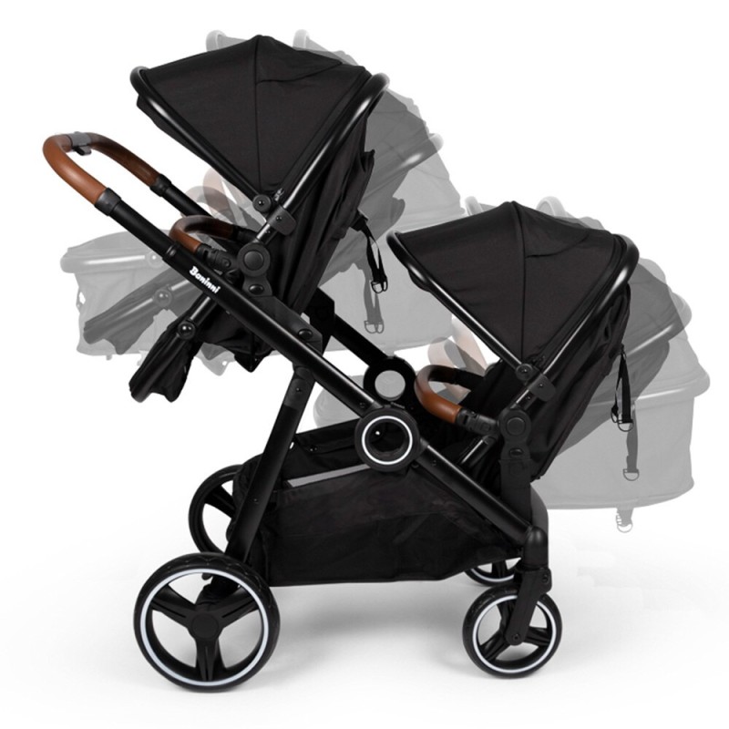 Carucior Duo Luiz, metal, plastic, poliester, negru, L.108 cm, BNST034-BK