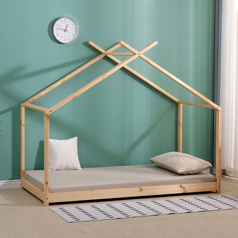 Pat pentru copii Larrisa, lemn, natural, 90 X 180 cm, MIBK000001-WOOD