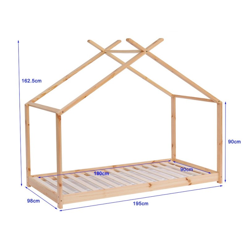 Pat pentru copii Larrisa, lemn, natural, 90 X 180 cm, MIBK000001-WOOD