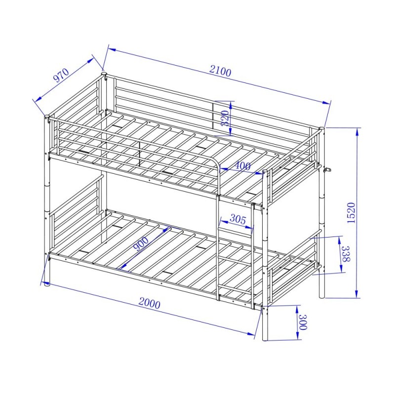 Pat supraetajat pentru copii Florina, metal, alb, 90 X 200 cm, MIBK000003-WH