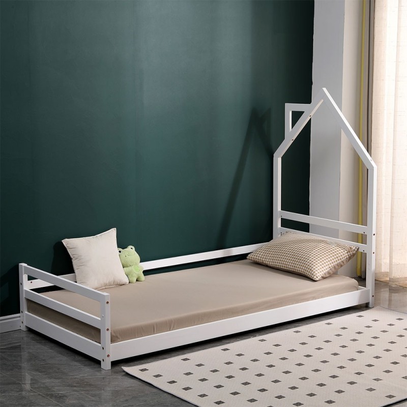 Pat pentru copii Kallithea, lemn, alb, 90 X 200 cm, MIBK000005-WH