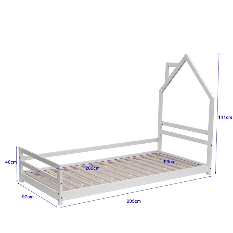 Pat pentru copii Kallithea, lemn, alb, 90 X 200 cm, MIBK000005-WH