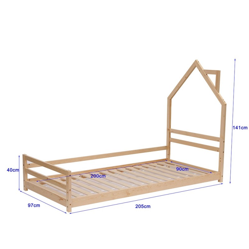 Pat pentru copii Kallithea, lemn, natural, 90 X 200 cm, MIBK000005-WOOD