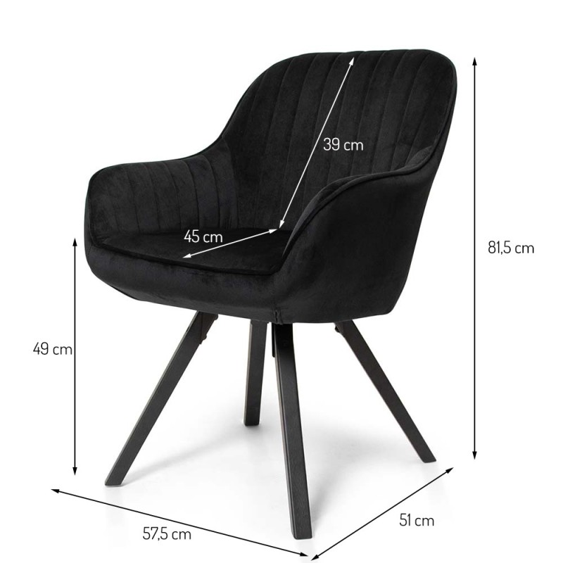 Scaun dining rotativ Madrid, metal, poliester, negru, H.81 cm, MIFU000003-BK