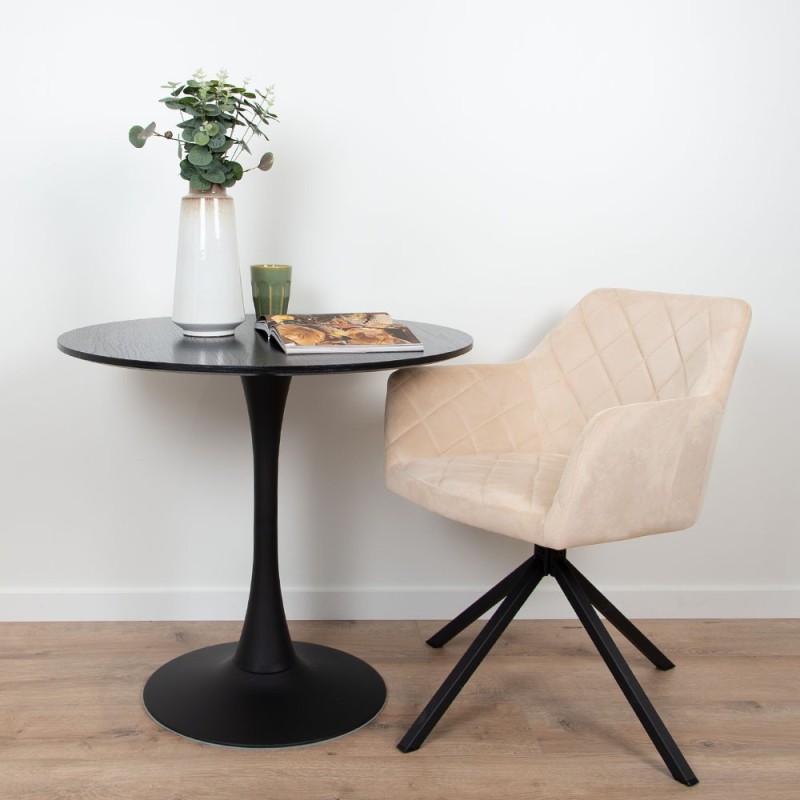Masa dining Praga, metal, MDF melaminat, neagra, D.80 cm, MIFU000007-BK