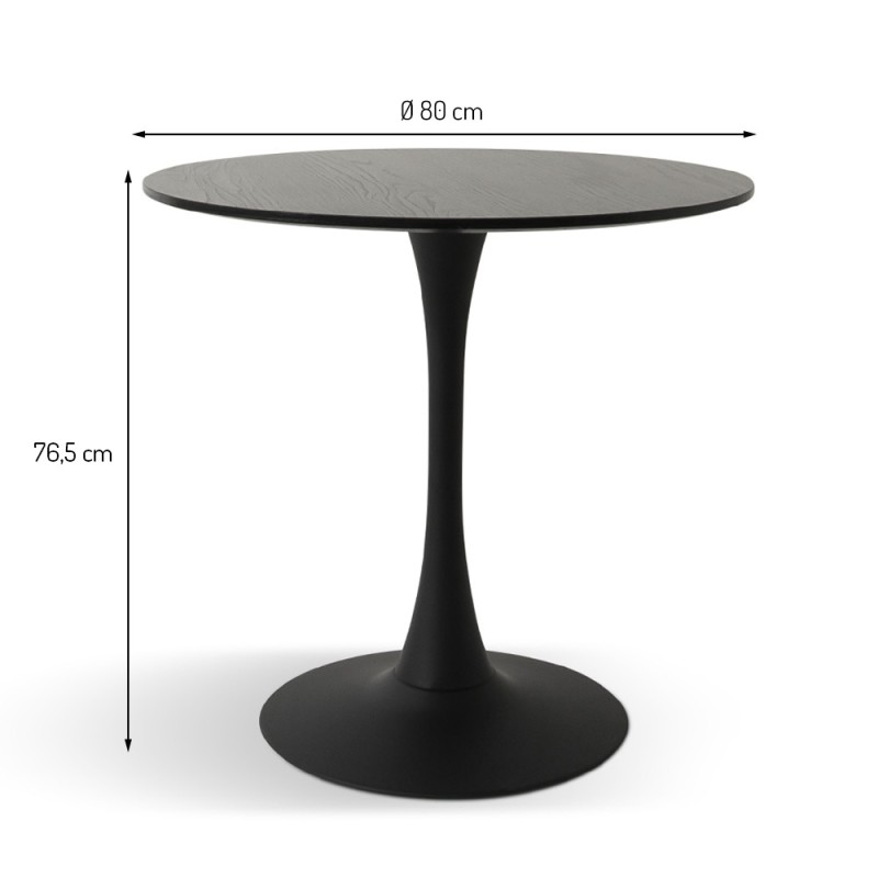 Masa dining Praga, metal, MDF melaminat, neagra, D.80 cm, MIFU000007-BK