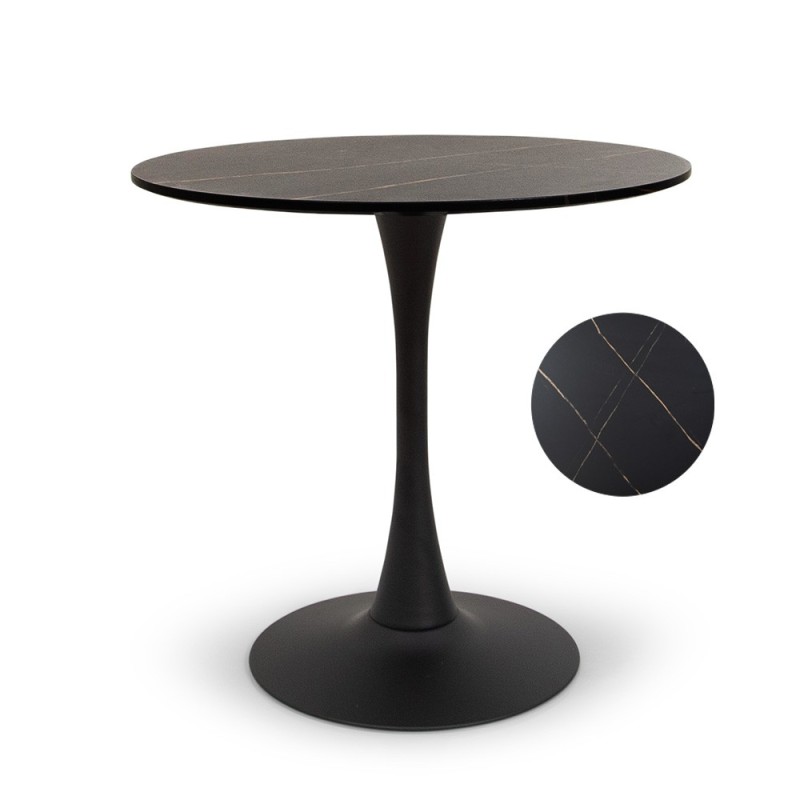 Masa dining Praga, metal, MDF melaminat, aspect marmura, neagra, D.80 cm, MIFU000007-BKBR