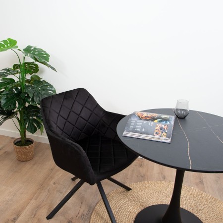 Masa dining Praga, metal, MDF melaminat, aspect marmura, neagra, D.80 cm, MIFU000007-BKBR