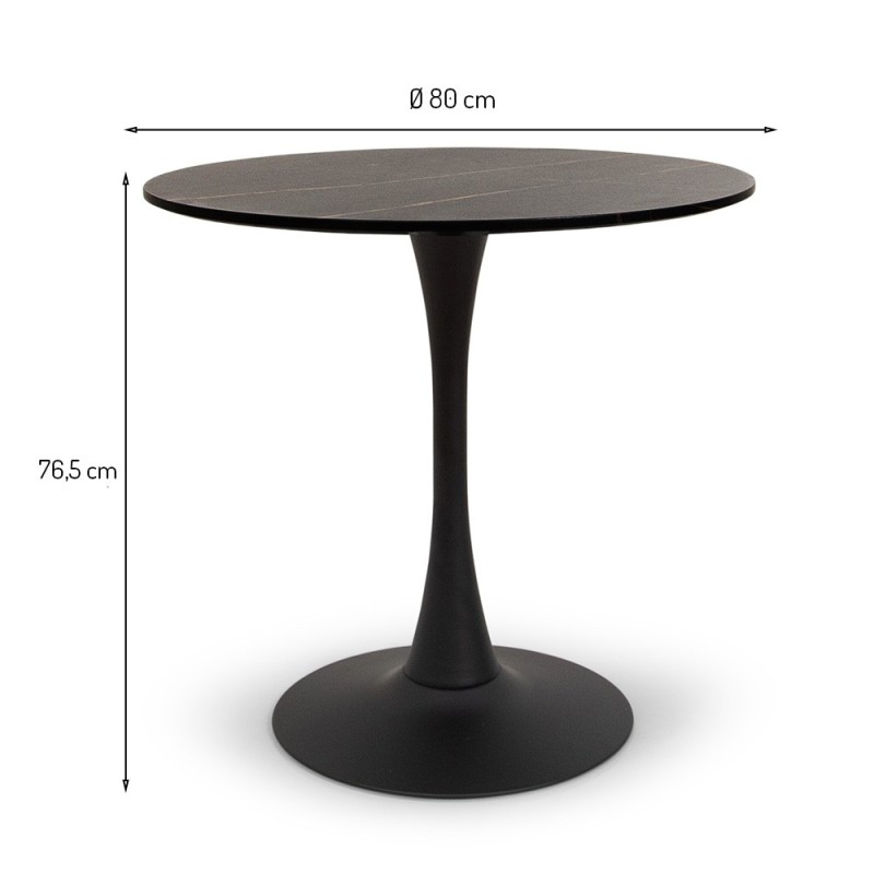 Masa dining Praga, metal, MDF melaminat, aspect marmura, neagra, D.80 cm, MIFU000007-BKBR