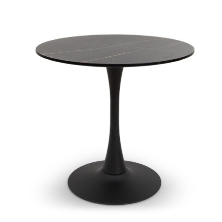 Masa dining Praga, metal, MDF melaminat, aspect marmura, neagra, D.80 cm, MIFU000007-BKBR