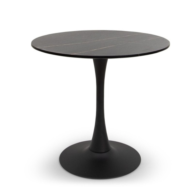 Masa dining Praga, metal, MDF melaminat, aspect marmura, neagra, D.80 cm, MIFU000007-BKBR