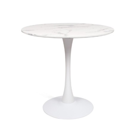Masa dining Praga, metal, MDF melaminat, aspect marmura, alba, D.80 cm, MIFU000007-BKWH