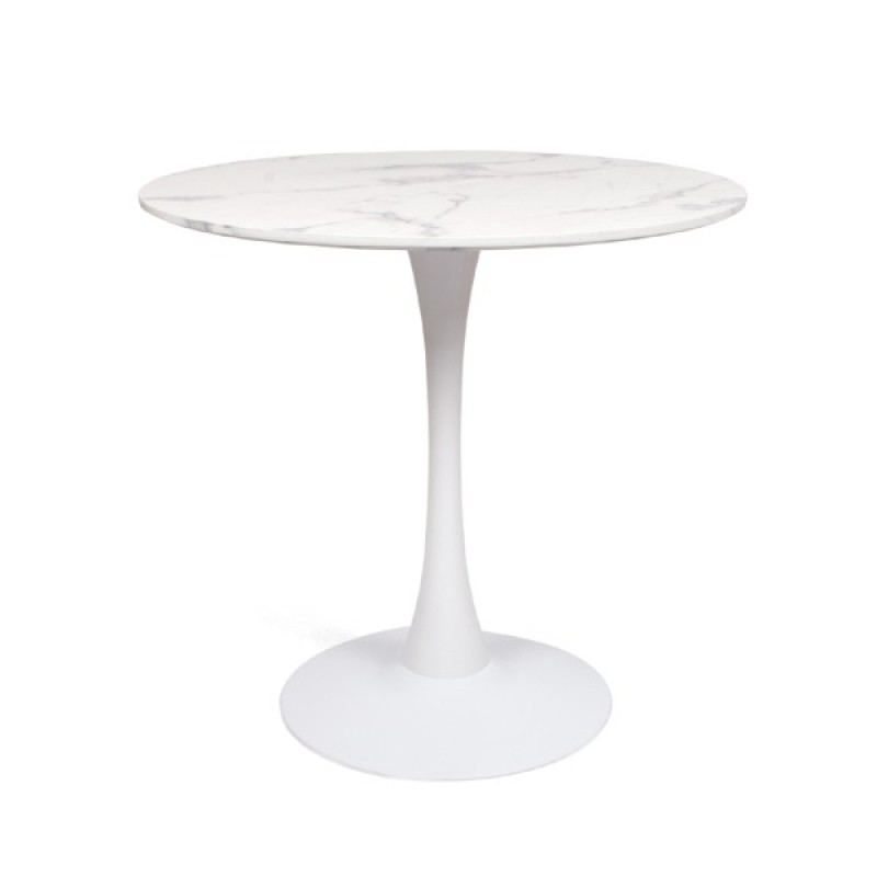 Masa dining Praga, metal, MDF melaminat, aspect marmura, alba, D.80 cm, MIFU000007-BKWH